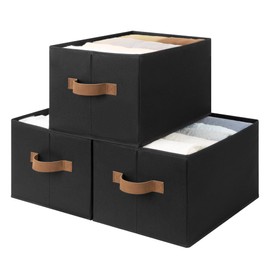 SroageWorks Storage Baskets for Shelves, Foldable Fabric Closet Storage Bins with Handles, Clothes Organizer Laundry Baskets, Black, 3-Pack, Medium