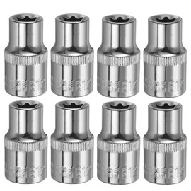 HARFINGTON 8pcs E-Torx Socket 1/2" Drive E12 External Torx Deep Socket CR-V 6 Point Spline Socket Star Female Bit Socket for Auto Repairs Home Maintenance DIY Hand-Making 1.5" Length