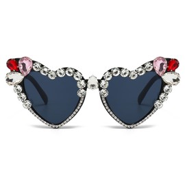 YAMEIZE Trendy Rhinestone Love Heart Sunglasses - for Women Men Retro Heart Shaped Diomand Glasses Vintage Coloful Funny Party Outdoor