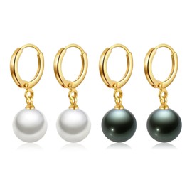 JAXXEL 2 Pairs Pearl Earrings for Women, Pearl Drop Earrings Set 18K Gold Plated Hypoallergenic Earrings Pearl Dangle Earrings Fine Jewelry for Women (white+peacock green 10MM)