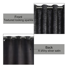 Bujasso Metallic Blackout Curtains for Living Room Black Sparkle Window Curtains 63 inch Luxury Room Darkening Curtains Thermal Insulated Window Drapes Grommet Top 2 Panels W52 xL63