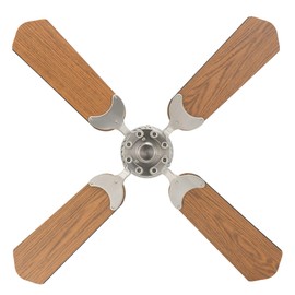 RecPro RV 12V Ceiling Fan | 4-Blade | 4-Speed | Near Silent Operation | Reversing Direction Wall Control (Brushed Nickel: Oak Blades, 36")