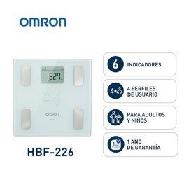 Omron Báscula Digital Corporal para Niños y Adultos, Medición Precisa de Peso y Grasa con 6 Indicadores, Color Blanco, Tecnología Única