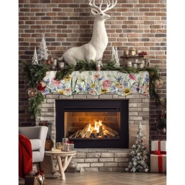 Victoroes Mantle Scarf 70 x 17 Inch, Spring Flowers Wild Floral Retro Butterfly Dragonfly Fireplace Mantel Scarf Mantel Cover Runner for Home Living Room Indoor Holiday Party Decor