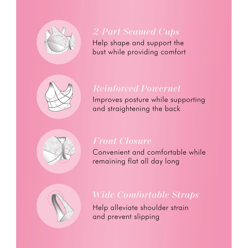 EXQUISITE FORM Women's Front Close Posture Bra 5100565, White, 36DD