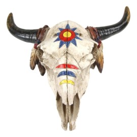 Ebros 7.5"W Southwestern Indian Spirit Sun Dreamcatcher Bull Skull Wall Plaque