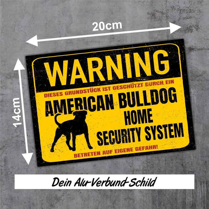 American Bulldog USA Dog Sign Warning Security System Door Sign