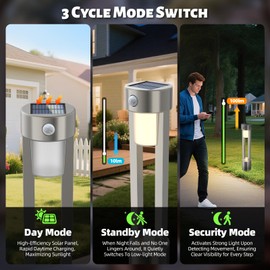 Solar Bollard Lights Outdoor Stainless Steel Pathlight Security Light Motion-Sensor Security Light Metal 2Pack