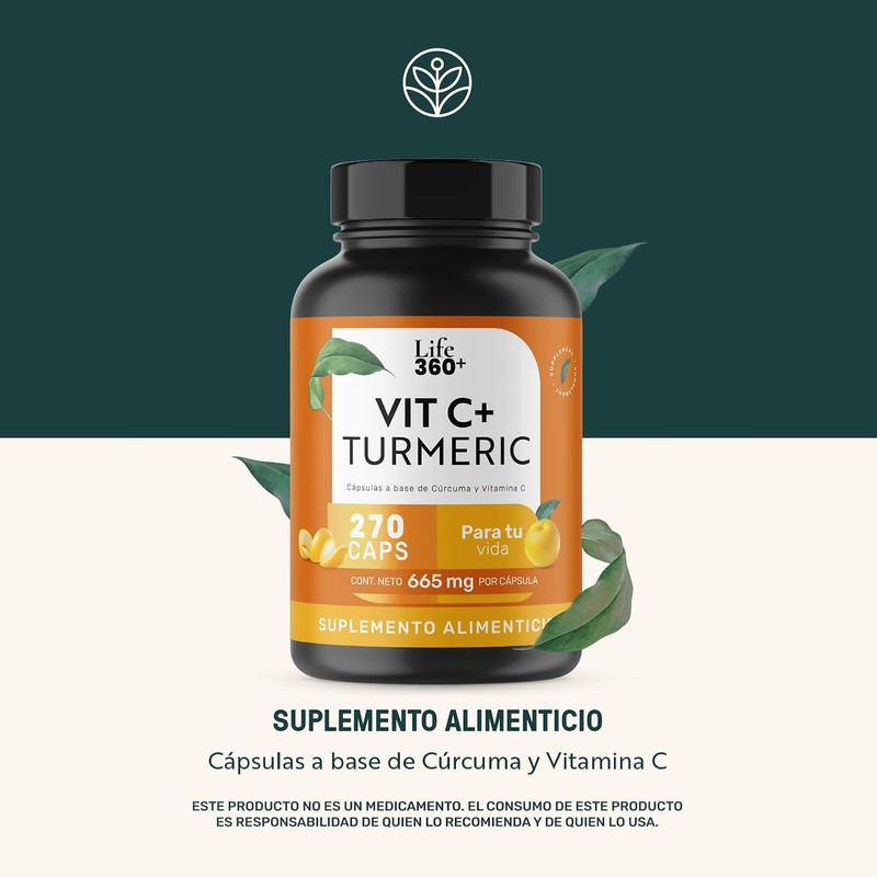 LIFE 360+ Vit C+ Turmeric Suplemento Alimenticio de Vitamina C