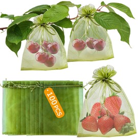 Remiawy Fruit Protection Bags for Fruit Trees, 4x6 Inch 100 Pcs Green Drawstring Mesh Organza Bags Protectors Barrier for Garden Vegetables Flowers Cherries Strawberries Blueberries Peppers Jewelry