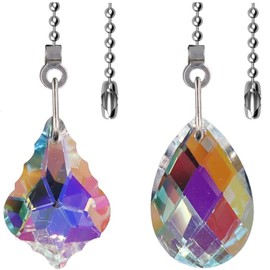Aceple 2PCS Crystal Ceiling Fan Pull Chain, Decorative Fan Pull Chain Pendant Extension, 20-inch Lighting & Fan Beaded Ball Chain Extender with Connector(AB Color)