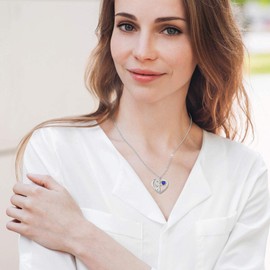 YL Angel Necklace 925 Sterling Silver cut September Birthstone Sapphire Guardian Angel Wing Pendant for Women