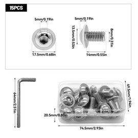 Piuluvor® Pack of 15 M8 x 14 mm round head screws, M8 screws, stainless steel hexagon socket flange screws with Allen key and box