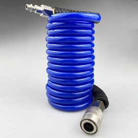 Darnassus Polyurethane Recoil Air Hose, 1/4" Inner Diameter,10 Feet Blue with Bend Restrictor and Industrial Quick Coupler and Plug