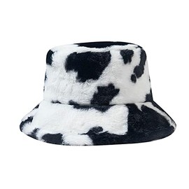 KGM Stylish New Soft Fleecy Faux Fur Bucket hat - Festival Summer Winter Hats (Cow Print)