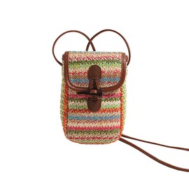 Rainbow Crossbody Bag for Women Summer Beach Phone Purse with Magnetic Closure, Lightweight Woven Straw Shoulder Bag for Vacation & Music Festivals