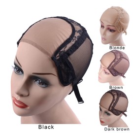 YANTAISIYU 4X4 Inch U Part Swiss Lace Wig Cap for Making Wigs with Adjustable Straps on the Back Glueless Hairnets (Black L)
