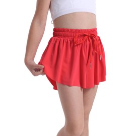 Flowy Butterfly Shorts for Girls 2-in-1 Athletic Running Skirt Shorts Cheer Tennis Dance Preppy with Spandex Liner(Red,Mediuml)
