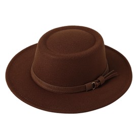 Lanzom Women Vintage Wide Brim Warm Wool Fedora Hat Belt Panama Hat Felt Jazz Hat (B-Coffee, Medium)