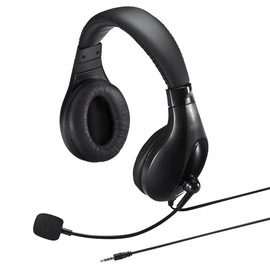 Sanwa Supply MM-HS401BK Headset, 0.1 inch (3.5 mm) Mini Plug (4 Poles), Binaural Type, Large, Black
