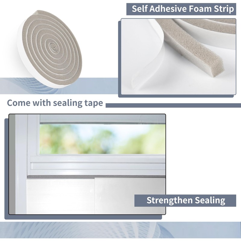 Flamorrow Portable Air Conditioner Window Seal Kit with Insulation Foam