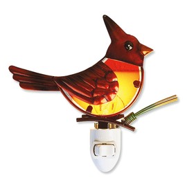 Current Stained-Glass Christmas Cardinal Decorative Nightlight - 5 3/8" Iron Decorated Plug-in Holiday Décor Light, 7W Bulb Included