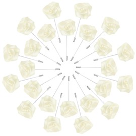 M METERXITY 24-Pack Flower Lapel Pins for Men, Rose Boutonnieres Pin Groom Boutonnieres for Wedding/Dance/Party, Men Lapel Pins for Suits Satin Flower Corsage [Beige]