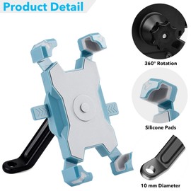 Homeet Motorcycle Phone Mount, 360° Rotation Motorbike Phone Holder Moped Scooter Rearview Mirror Holder Mount Anti Shake Universal for 4.0-6.8 Inch Smartphone - Adjustable – Quick Release – Cyan