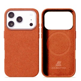 AKANTRA Italy Alcantara Case for iPhone17 Series,Handmade Fully-Wrapped Synthetic Suede Cover,Compatible with Mag-Safe Wireless Charger (Orange, iPhone17 Pro Max)