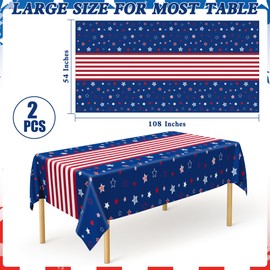 QZYL 2 Pack 4th of July Tablecloth, 54" x 108" American Plastic Table Cover, Disposable Red White Blue Tablecloths Fourth of July Table Cloth, Patriotic Party Supplies Independence Day Decorations