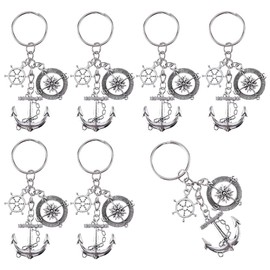 SUNNYCLUE 1 Box 20Pcs Nautical Keychain Bulk Anchor Keychains Bulk Antique Silver Alloy Ocean Themed Ship Wheel Keychain for Party Favor Wedding Favors Handbag Christmas Decorations Gifts Women Adults