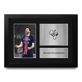 HWC Trading Khvicha Kvaratskhelia Paris St Germain PSG Gifts Printed Signed Autograph Picture for Football Fans and Supporters - A4 Framed