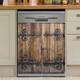 Cowfeel Retro Wood Door Dishwasher Magnet Cover, Creative Kitchen Appliances Panel Decorate Refrigerator Front Door Magnets Decals 23inch W x 26inch H