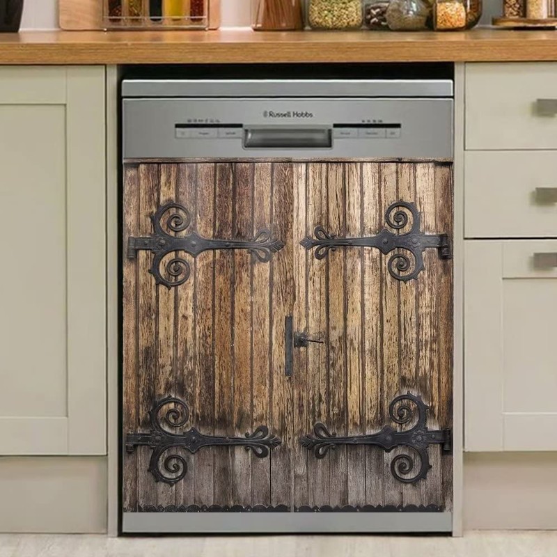 Cowfeel Retro Wood Door Dishwasher Magnet Cover, Creative Kitchen Appliances