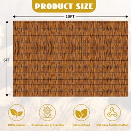 KOIUEYW Bamboo Privacy Fence, Decorative Bamboo Fence Rolls 6 Feet High, Light Russet Reed Screens Outdoor for Patio Garden Backyard Balcony, 6 x 10 FT