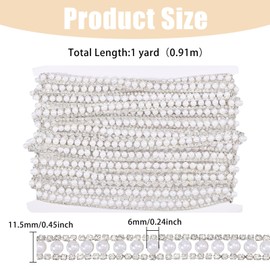GLOBLELAND 1 Yard Pearl Rhinestone Trim Applique Diamond Inlaid Pearl Chain Banding Beaded Crystal Chain Lace for Sewing Crafts Wedding Dress Clothing Accessories DIY Decoration