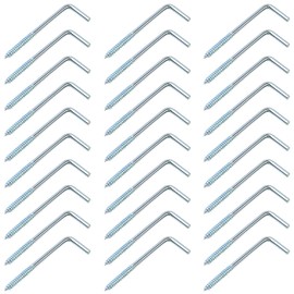 QWORK Screw Hooks Straight with Slotted Hook Screw Galvanised L-shaped Wall Hook 70 mm x 22 mm Pack of 30