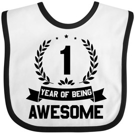 inktastic 1 Year Of Being Awesome Birthday Black Baby Bib White and Black 2859b