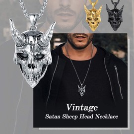 Baphomet Goat Satanic Necklace Men Stainless Steel Pendant Satan Leviathan Cross Demon Devil Lucifer Pendants Jewelry for Pagan