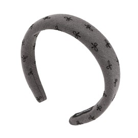 Padorul Grey Bow Print Wide Fabric Headband Non-Slip for Women, Simple Fashion Bow-knot Hairband Accessory for Makeup Washing Face