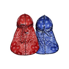 MASNER Designer Durag Customs Two-Tone Mens Women Designer Durags,Fanshion Du Rag for 360/450/720 Waves,Waver Cap (RED&Blue BANADA)