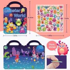 Kalysky 6Set Puffy Sticker Books for Kids 1-3 2-4 Years Old, 3D Reusable Stickers Books for Toddlers,Monster,Insects,Forest,Desert,Polar,Amusement Park