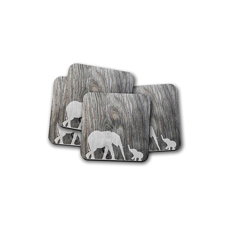 Silver Kangaroo Elephant with Baby Coasters - set of 4