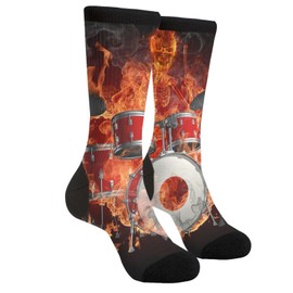 Sigouyinei Musical Equipment Skeleton Drum Kit Drummer Of Fiery 3d Hippie Art Casual Funny Funky Novelty Socks For Men Women