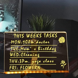 Acrylic Dry Erase Board with Light, LED Note Board with 7 Colors Pen,Glowing Acrylic Message Marker Board, Light up Dry Erase Board with Stand as a Glow Memo Board Note (11.8 * 7.9 in)