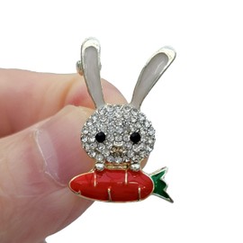 GFM® Very Small Size Sparkly Rhinestone Rabbit with Carrot Brooch - Easter, Mother's day, Birthday, Christmas - (BRCH-RB-Carrot-SML)