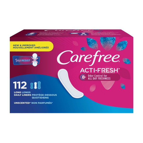 Carefree Acti-Fresh Body Shaped Panty Liners, Flexible Protection that Molds to Your Body, Long, 112 Count (Pack of 1)
