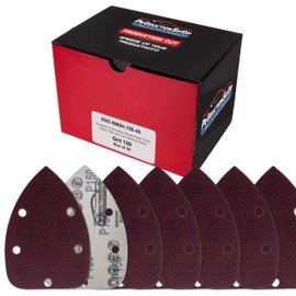 ProductionShop Premium 150 Grit 5-Hole Pattern Mouse Detail Sander Sandpaper Sheets, Box of 45 - Dustless Hook & Loop Triangle Shaped Mouse Disc Pads - Woodworking Tool Sand Wood Furniture Auto Paint