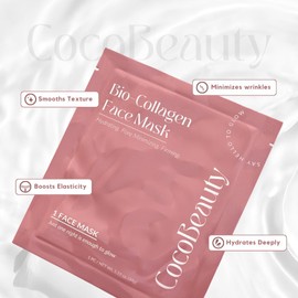 COCOBEAUTY Bio Collagen Face Mask – Hydrating & Anti-Aging Korean Collagen Sheet Masks, Deep Hydration, Smooths Fine Lines, Overnight Face Mask for Radiant Skin (16 pcs)