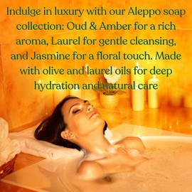 Green Fadel Aleppo Soap Set of 3 - Laurel, Oud & Amber, Jasmine - Handmade, Vegan Natural Soap for Face & Body - Shower Soap - Natural Care